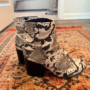 Snakeskin Ankle Boots - Black and Cream